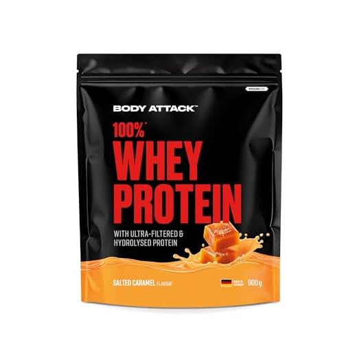 Body Attack 100% Whey Protein - Salted Caramel, 900 g - extra cremiges Eiweißpulver mit Hydrolysat und BCAA´s, unterstützt Muskelaufbau und Diäten, für alle Sportler & Athleten
