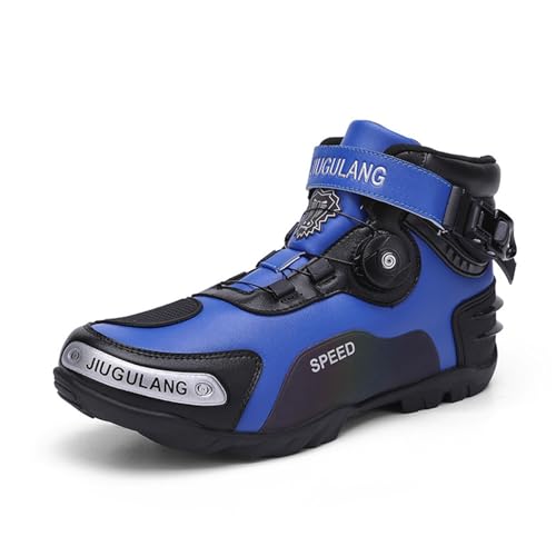 Stivali da moto leggeri da uomo, stivali da moto da uomo impermeabili, scarpe da moto da strada, scarpe da motociclista da cross e scarpe da corsa sportive(Blue,41 EU)
