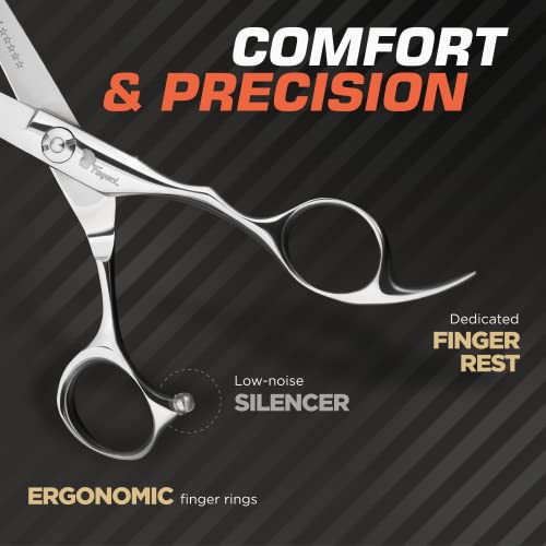 Professional Hair Scissors 5 Inch With Extremely Sharp Blades, 440C Steel Hair Cutting Scissors, Durable, Smooth Motion & Fine Cut, Barber Scissors With Elegant Sheath, Cleaning Leather & Key #TOP4