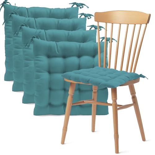 Pack 4 Cojín para silla 40x40x5 cm｜Repelente al agua y fácil de limpiar｜Con cintas de sujeción｜Funda con cremallera desmontable｜Uso interior y exterior｜Ideal para comedor, terraza, jardín u oficina