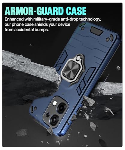 Image of WOW IMAGINE Shock Proof Back Case Mobile Cover for Oppo A6 Pro 5G | Back Cover Case (Tough Armor | Hybrid PC + TPU | Ring Holder & in-Built Kickstand | Blue)
