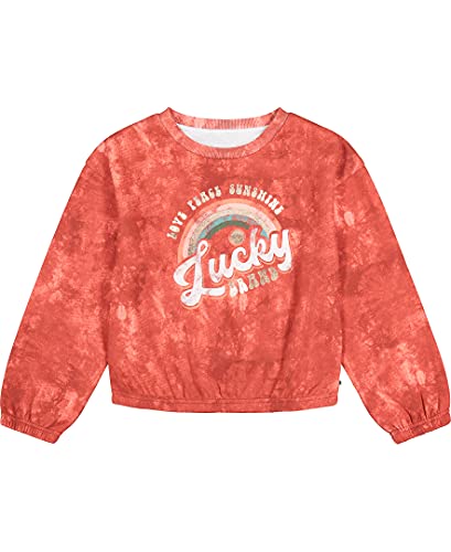 Lucky Brand Girls' Pullover Sweatshirt, Red Ochre 30, 12-14