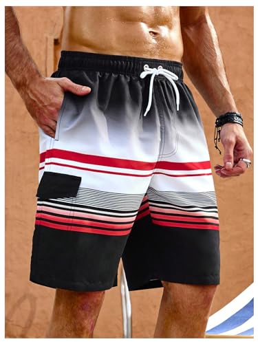 WDIRARA Men's Striped Drawstring Waist Swim Trunks Summer Beach Shorts with Pockets3