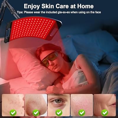 Red Light Therapy for Body and Face, Red Light Panel with 660nm & 850nm LEDs, Infrared Light Therapy Lamp with Adjustable Stand, Red Light-Therapy at Home with Eyes Protection Goggles