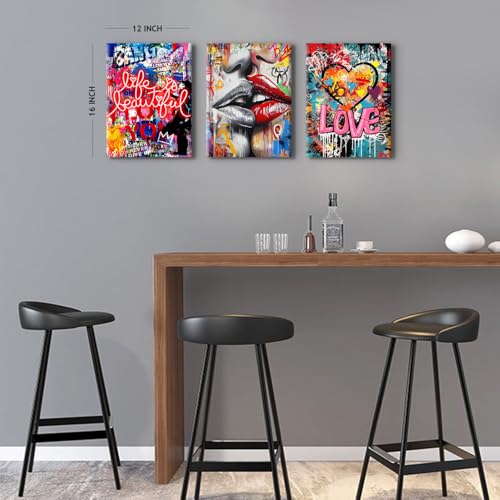 Triptyque Toile Banksy Graffiti Coloré 30x40 AREBOLO