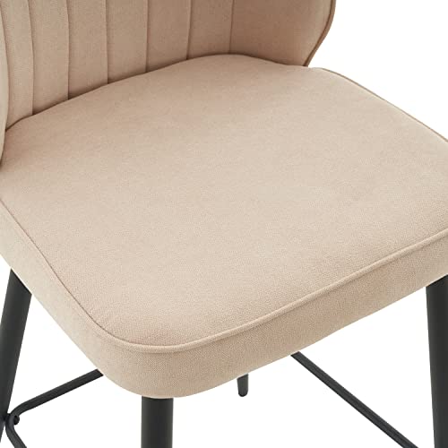 Dragon Gate Modern Beige 25.6'' Counter Height Bar Stools Set Of 2, Fabric Upholstered Counter Stools With Metal Legs For Dining Room Kitchen Island #TOP5