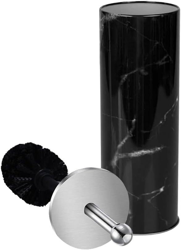 Marble Toilet Bowl Brush and Holder, Black, Metal