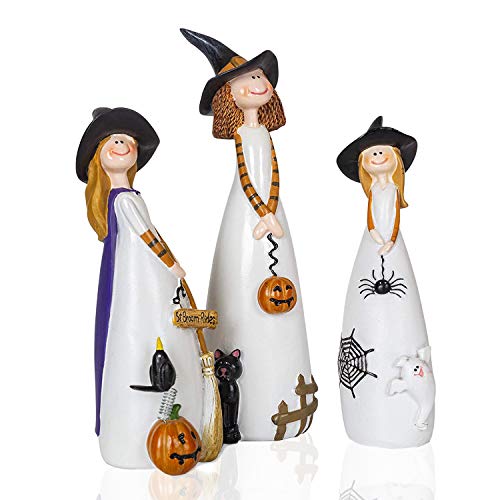 CT DISCOUNT STORE Adorable Friendly 3 Witches Set Fall Decor Black Crow Pumpkin Display Black Cat Home Accent Firgures Holiday Halloween Decoration