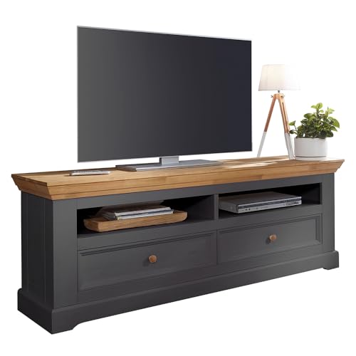 Lomadox Wohnwand TV-Wand Kiefer grau Eiche 4-teilig Landhausstil, 1 Vitrine, 1 Vitrinenschrank, 1 Lowboard, 1 Wandboard – Bild 5