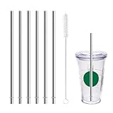 8 Inch Stainless Steel Straws Replacement for Starbucks Cold Cup 16 oz, 6 PCS Straight Reusable Metal Straw with Cleaning Brush, 8' X 0.31' Compatible with Mason Jar Tumblers