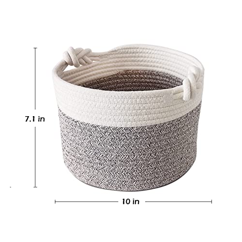 Small Woven Basket,Round Cotton Rope Shelf Storage Basket,Decorative Round Bin For Nursery Bedroom Bathroom,Cute Cat Dog Toy Organizer Basket,10 X 10 X 7 Inch Empty Gift Basket #TOP1