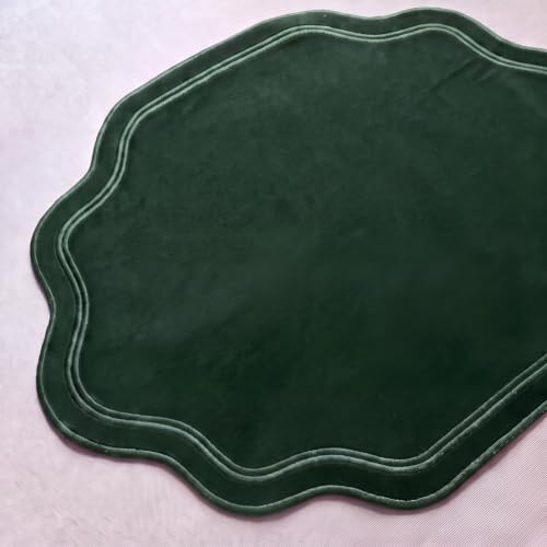 Breling 6 Pcs Olive Green Christmas Velvet Scalloped Placemats, 17" x 13"