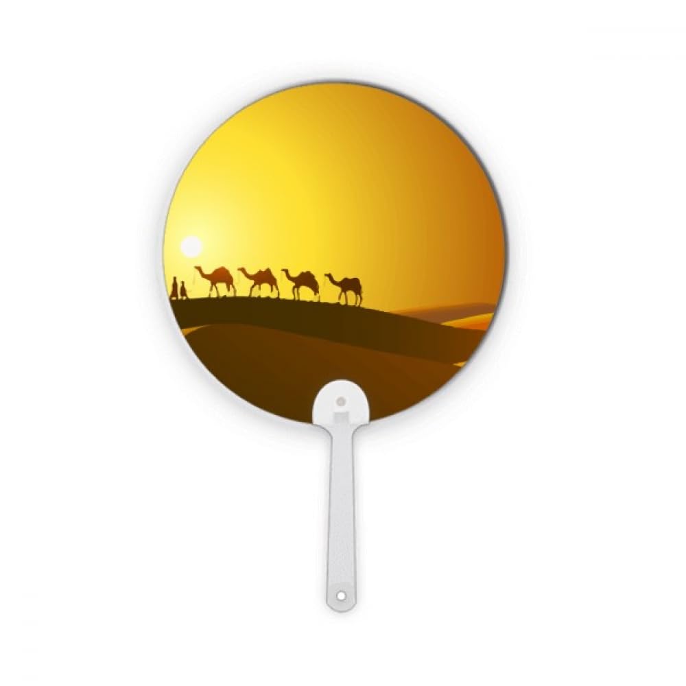 Éventail rond plastique durable avec motif désert et coucher de soleil route de la soie haut de gamme