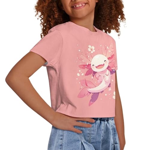 Image of Girls Summer Crop Top Outfits Short Sleeve T Shirts Kids Cute Clothes Tees Blouse