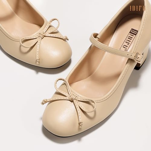 Image of IDIFU IN2 Mary Janes for Women Closed Toe Block Heels Cute Bow Dress Shoes