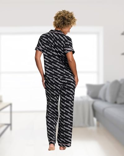 Image of bebe Womens 2 Piece Bridesmaid Pajamas Set Short Sleeve Button Down Shirt and Pants