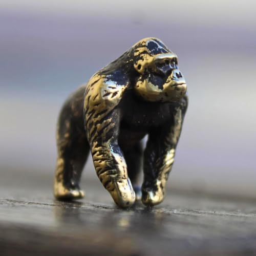 Silverback Gorilla Figurine Handmade Small Collectible Monkey Sculpture Ornament Miniature Tiny Metal Jungle Animal Black and Brass