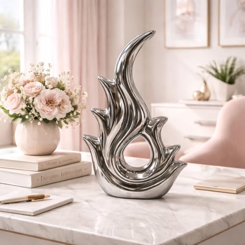 Image of Xtore Abstract Metallic Fire Shape Ceramic Sculpture for Modern Home Decor & Shelf Styling