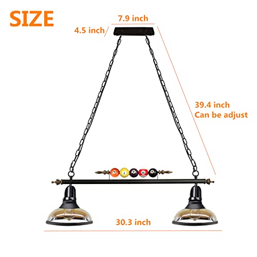 Willbebest Island Light, Hanging Pool Table Lights, Billiards Table Light Fixture, Billiard Pendant Lamp With 2 Glass Shades Special Billiard Ball Decoration Chandelier For Gaming Room Living Room #TOP3