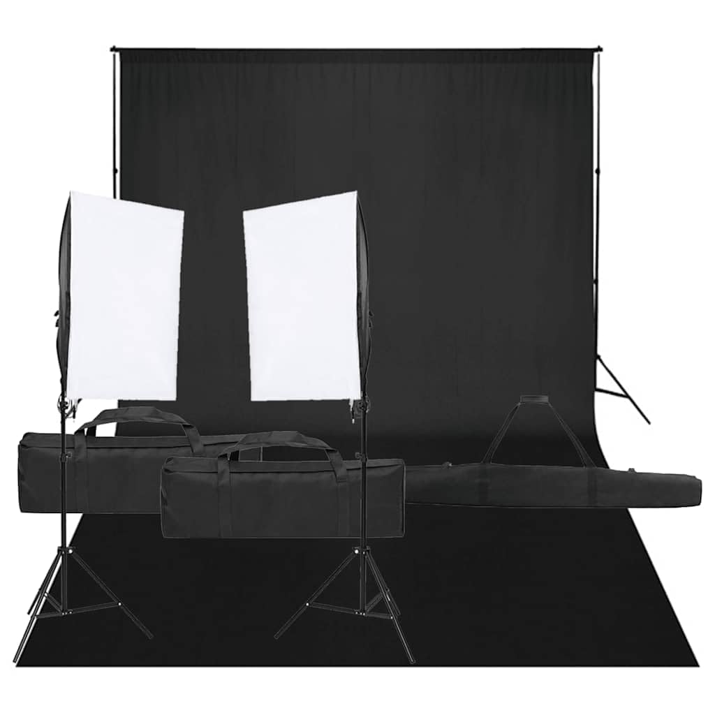 Kit de estudio fotográfico con softbox de iluminación, 2 trípodes, sistema de fondo de aluminio, 2 bombillas LED, bolsas de transporte, ideal para fotografía, vídeo, streaming, vlogging