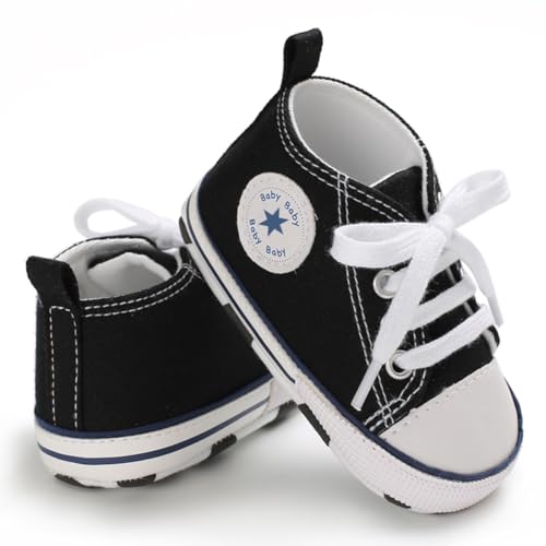 Unisex Baby Boys Girls Shoes, Newborn Infant Non-Slip Canvas Denim High Top Sneakers, Toddler First Walkers Shoes - Image 5