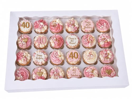 FAVES CRAFT N MORE 24 Hole CupCake Box White Cupcake Boxes with Window and removable Inserts 24 Cupcake Box for Cupcakes and Muffins 43.18 x31.75x9cm (1)