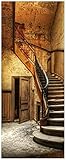 Wallario Acrylglasbild XXL Rustikale Holztreppe - 80 x 200 cm in Premium-Qualität: Brillante Farben, freischwebende Optik
