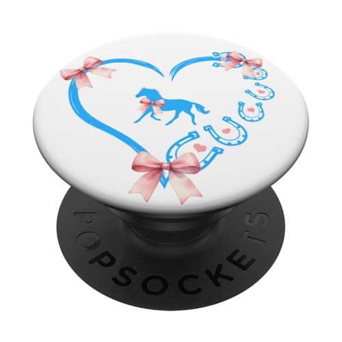 Cute Horse Girl Coquette Blue Bow Heart Horseshoe Equestrian PopSockets Adhesive PopGrip