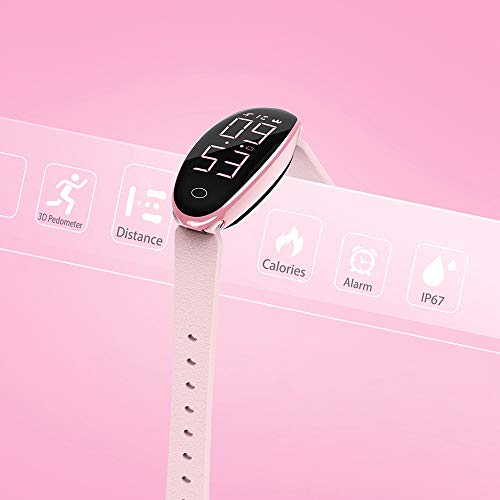 iGANK Pedometer Watch Simple Fitness Tracker Walking Pedometers Step Counter Calorie Counter for Women Kids,No App Required (Pink)