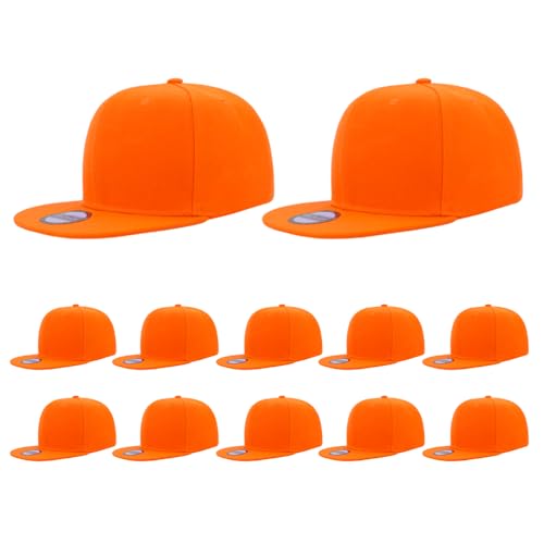 ZH Plain Flat Brim Snapback Baseball Caps Adjustable Blank Baseball Caps Wholesale 12 Pack Orange