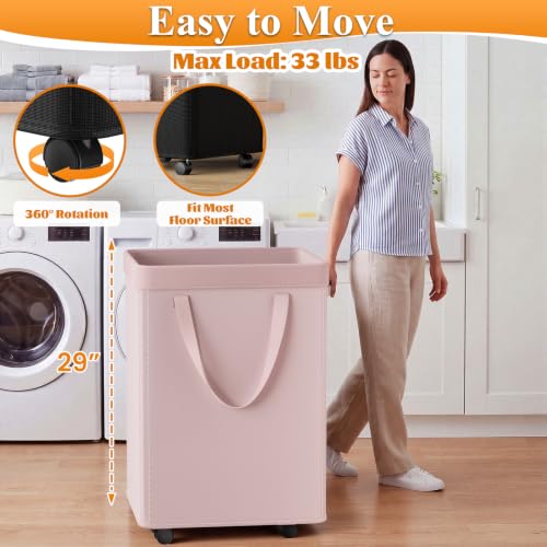 Image of Optish 140L Laundry Hamper with Wheels, Rolling Laundry Basket with Removable Mesh Bag, Extra Large Clothes Hamper on Wheel for Bedroom, Bathroom, Dorm Room Essentials, Pink