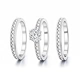 FAIRY COUPLE 3-Piece Bridal Ring Set for Women, 18K White Gold Plated Cubic Zirconia Engagement Ring with Matching Bands, Floral-Inspired Solitaire Wedding Set, Travel & Promise Ring R366 (5)