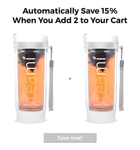 Teami Tea Tumbler Infuser Bottle - White, 20 Ounce - BPA FREE - Double Walled Mug, Hot or Cold - Our Best Infusion Bottles for Infused Fruit, Smoothies, Tea, even Coffee - Thumbnail 5