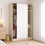 STRUTTURA E UTILIZZO - Armadio guardaroba multifunzione completo di due ante scorrevoli con un vano compreso di gancio appendiabiti e tre ripiani - Grazie all'organizzazione interna dei suoi spazi offre un ampio spazio di contenimento - L'intera struttura del mobile è perfetta per arredare in modo salvaspazio una camera matrimoniale, una cameretta per bambini oppure la stanza degli ospiti - I ripiani interni abbinati alla barra appendiabiti permetteranno di riporre i vestiti e gli abiti in modo ordinato
