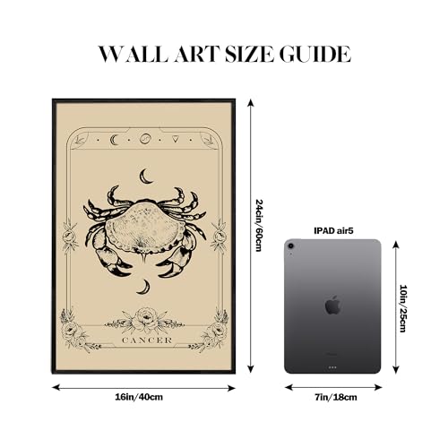 SERIMINO Witchy Framed Wall Art, Cancer Tarot Canvas Prints Paintings, Horoscope Dark Academia Home Decor Aesthetic, 16x24inch Gothic Wall Decor for Room