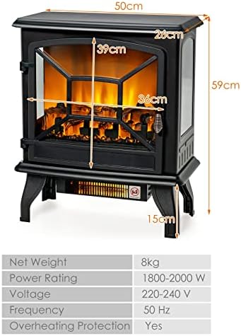 GiantexUK Freestanding Electric Fireplace, 1800-2000W Fire Heater with Adjustable Temperature, Overheat Protection and Realistic Flame Effect, Indoor Space Stove Heater (Single Door)