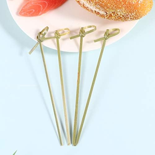 Holibanna 200 Pcs Bamboo Cocktail Picks with Looped Knot Natural Wood Fruit Garnish Stick Appetizer Drink Skewer Fruit Sandwich Toothpicks for Wedding Bar Party Favors 10.5cm