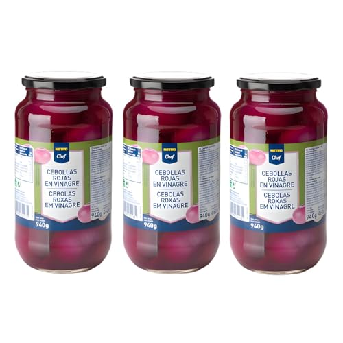 Cebollas Rojas en Vinagre Chef – 3 TARROS DE 940gr El Toque Perfecto para tus Ensaladas y Aperitivos (3 TARRO 940g. (Esc. 460G.))