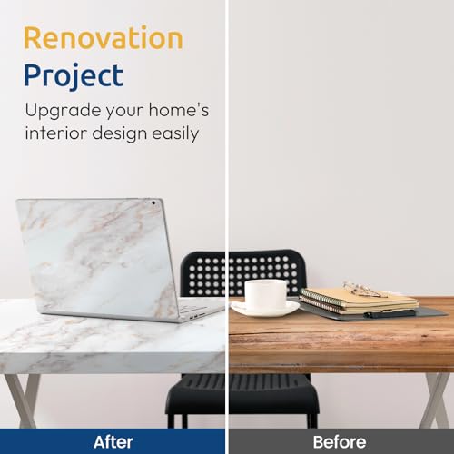 rabbitgoo Marble Contact Paper for Countertops, Self Adhesive Peel and Stick Wallpaper, Removable Kitchen Counter Top Contact Paper for Old Furniture, Gold Matte Granite, 17.5 x 78.7 Inch