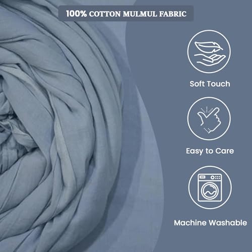 Image of 100% Pure Cotton Mulmul Fabric Material | Reusable Ultra Fine Mulmul Fabric | Lightweight Soft Smooth Piece Linning, Stole, Dupatta, Cushion Pillow Cover (Dream Blue, 1 Meter)
