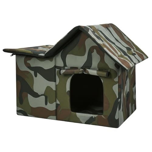 Bemonew Outside Cat House Cat House Outdoor, Weatherproof Shelter with Mat Insulated Foldable Houses & Condos for Feral & Outside Cats, Easy Assembly, Camouflage