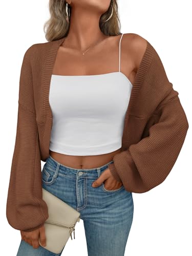 LILLUSORY Bolero Shrug Cardigan Sweater Fall Batwing Long Sleeve Cropped Open Front Knitted Sweaters