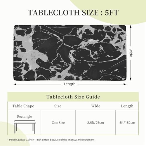 Fiokroo Black Marble Texture Table Cloth with Elastic Edge for Rectangle Table, Tablecloth Washable Table Cover for Kitchen Dining Party Outdoor Picnic Decoration,5FT by Fiokroo - Image 3