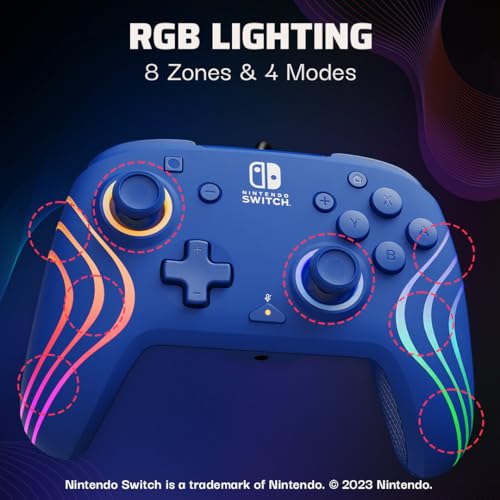 Image of PDP Afterglow Wave Wired RGB Gaming Controller for Nintendo Switch 2, Lite | Also works with Switch OLED, RGB LED Lighting, 2 Mappable Back Buttons, Audio Controls, Headset Jack, Motion Controls, Blue