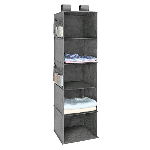 MaidMAX Foldable Shelf, Storage Shelf, Organizer Storage Shelf, Clothes Organizer, Storage Cabinet with 4 Side Pockets, Grey, 30.5x29x106cm