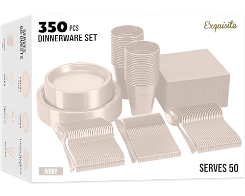 Image of Exquisite 350 Pcs Ivory Plates and Napkins Party Supplies Plate Sets
