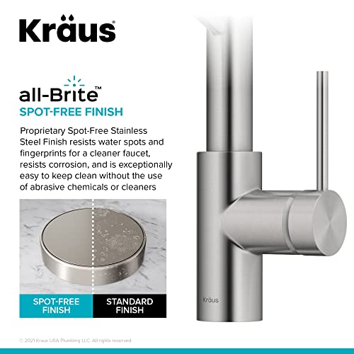 KRAUS Oletto Commercial Style Single Handle Pull Down Kitchen Faucet with QuickDock Top Mount Installation Assembly in Spot Free Stainless Steel, KPF-2631SFS - Thumbnail 5