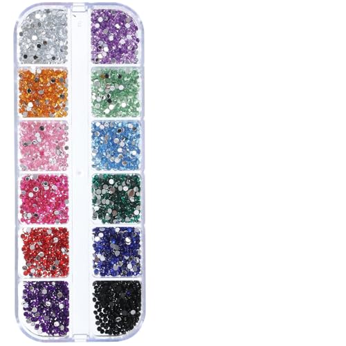 Nogeqi 3000PCS Nail Gems and Rhinestones, Multicolor 2mm Gemstones for Nails, Flat Back Rhinestone Nail Charms for Nailart Makeup Crafting (12 Colors)