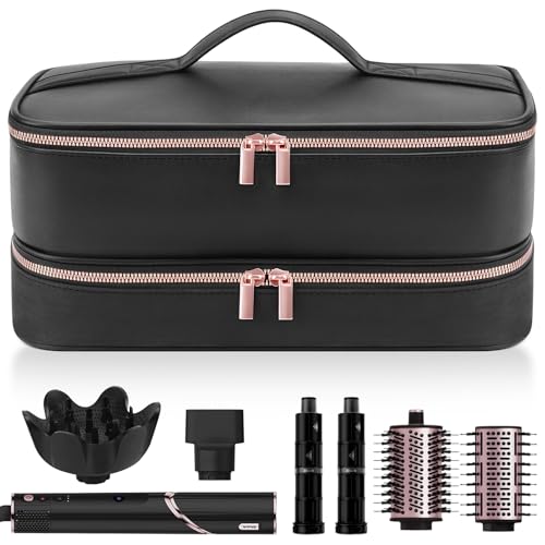 Image of Travel Hair Dryer Case for Shark Flexstyle, Double-Layer Carrying Case for Shark Flex Style Blow Dryer, Portable Hair Tools Storage Organizer Bag for Shark Beauty Hairdryer Attchments(Black Rose Gold)