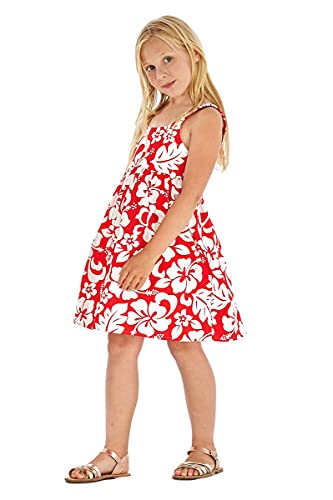 Girl Elastic Strap Empire Waist Dress in Classic Hibiscus Red2